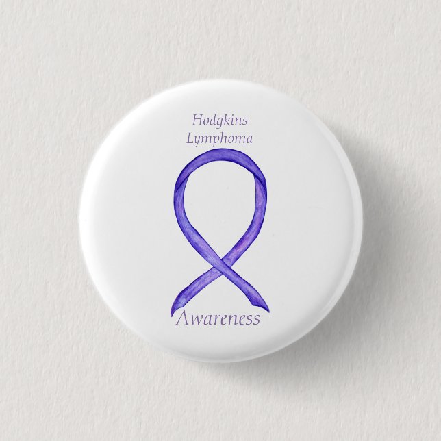 Hodgkins Lymphoma Art Violet Ribbon Anpassningsbar Knapp (Framsida)