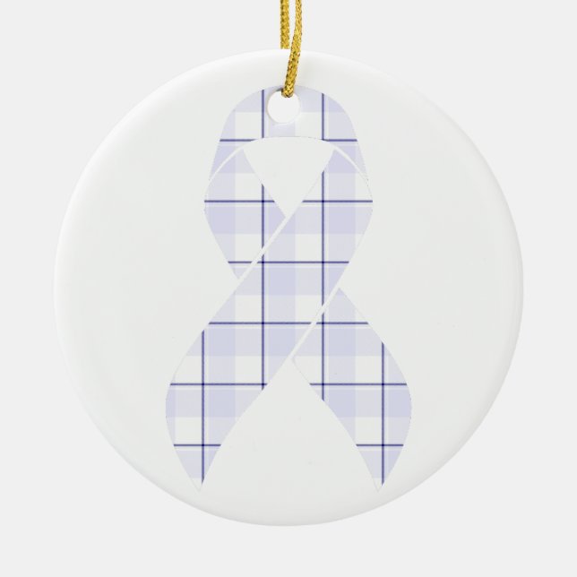 Hodgkin's Lymphoma Awareness Plaid Lavender Ribbon Julgransprydnad Keramik (Framsidan)