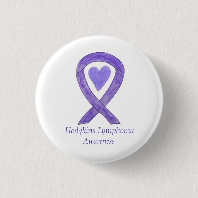 Hodgkins Lymphoma Awareness Ribbon Heart Button Knapp (Framsida)