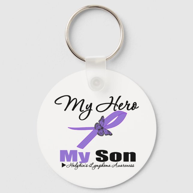 Hodgkins Lymphoma Ribbon My HERO Min son Nyckelring (Framsida)