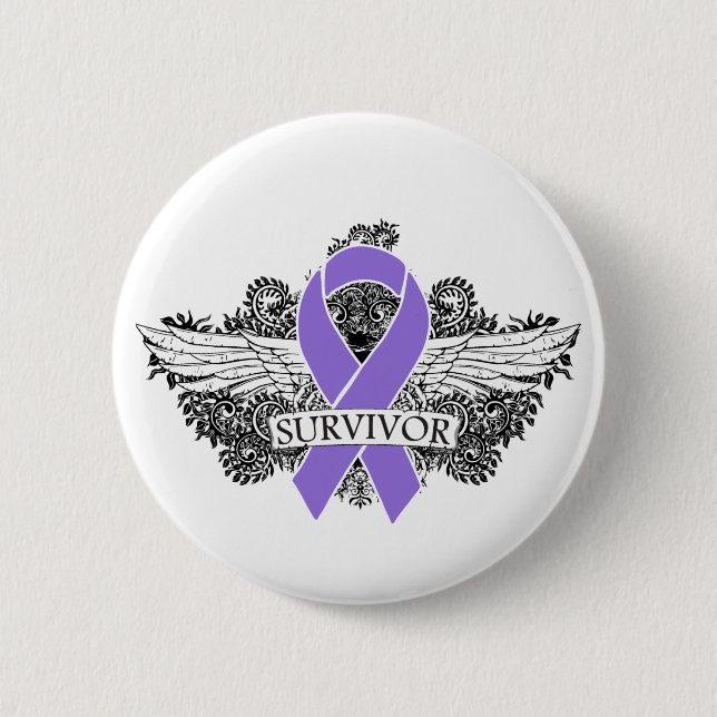 Hodgkins Lymphoma Winged SURVIVOR Ribbon Knapp (Framsida)
