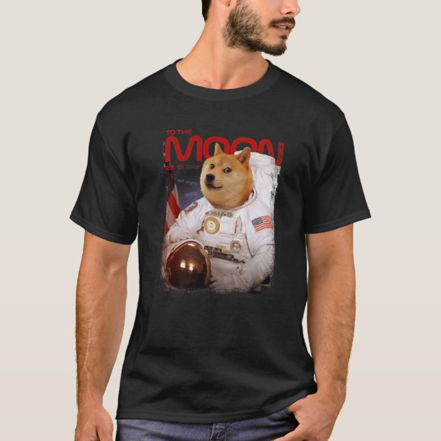 HODL DOGE TILL Måne Astronaut DOGE Crypto Memid D T Shirt (Framsida)
