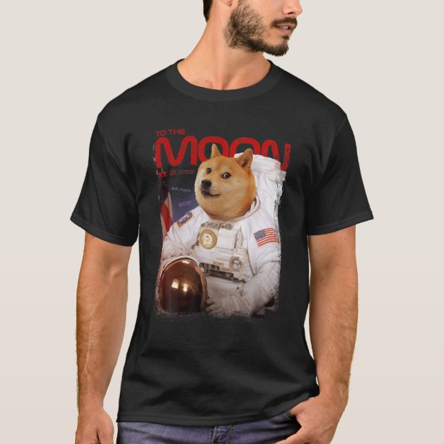 HODL DOGE To The Moon Astronaut DOGE Crypto Meme D T Shirt (Framsida)