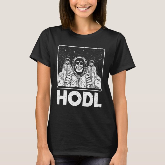 Hodl Måne apes håller i ett blocket till krypto so T Shirt (Framsida)