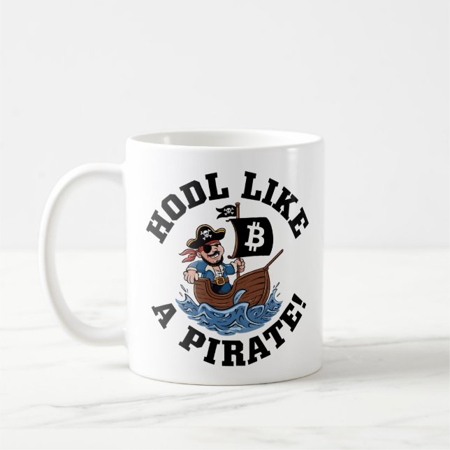 HODL Som en Pirat! - Stormy Crypto Sea Kaffemugg (Vänster)