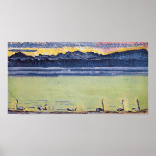 Hodler - Sjö Genève, Mont Blanc, Morgongryning 19. Poster