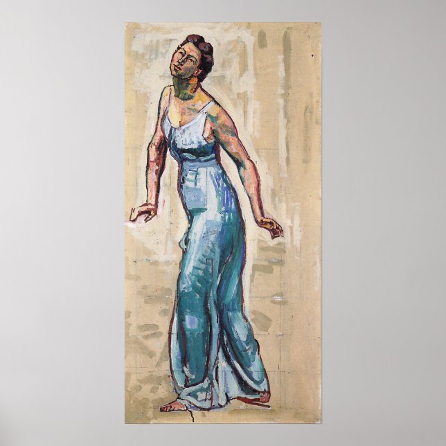 Hodler - Striding Female Figur in Blue Gwand 1915 Poster (Framsidan)
