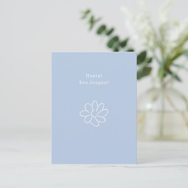 Hoera Een Jongen Nieuwe Baby Bloem Quote Kaart Vykort (Stående Fram)