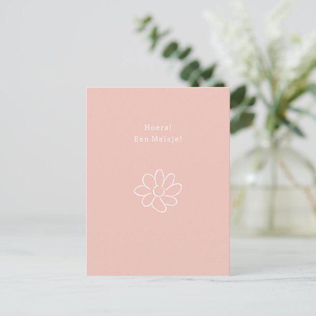 Hoera Een Meisje Nieuwe Baby Bloem Quote Kaart Vykort (Stående Fram)