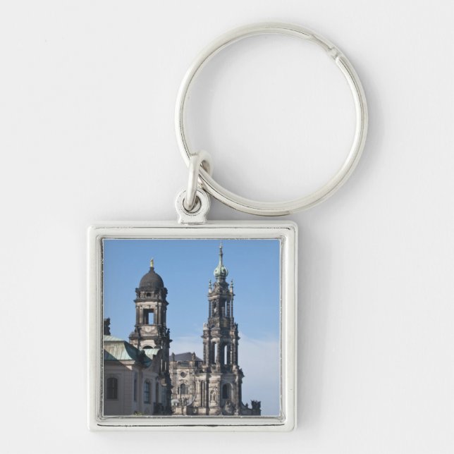 Hofkirche (hovkyrkan) Dresden Fyrkantig Silverfärgad Nyckelring (Framsidan)