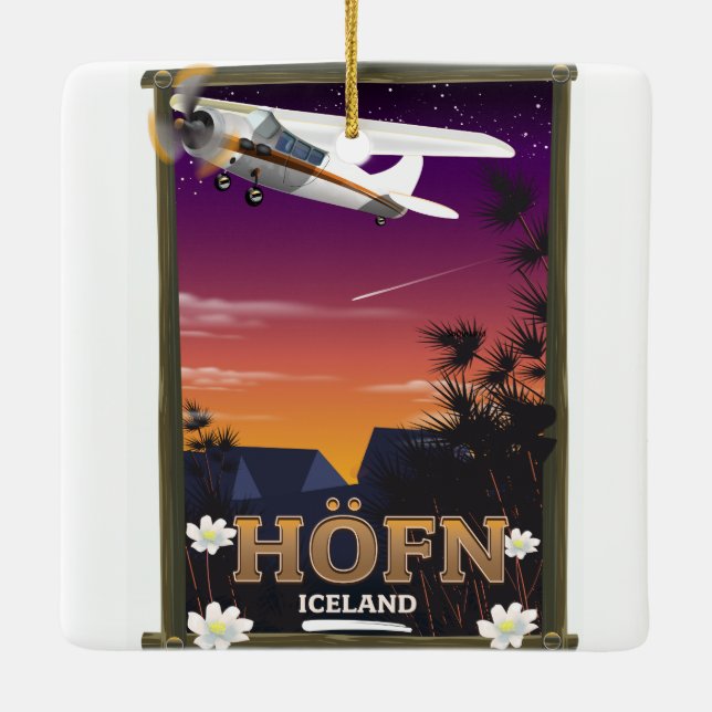 Höfn Islandien Flygplansaffisch Julgransprydnad Keramik (Baksida)
