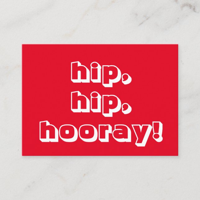 Höft, höft, hora! Grattisar, rött vitt kort (Framsida)