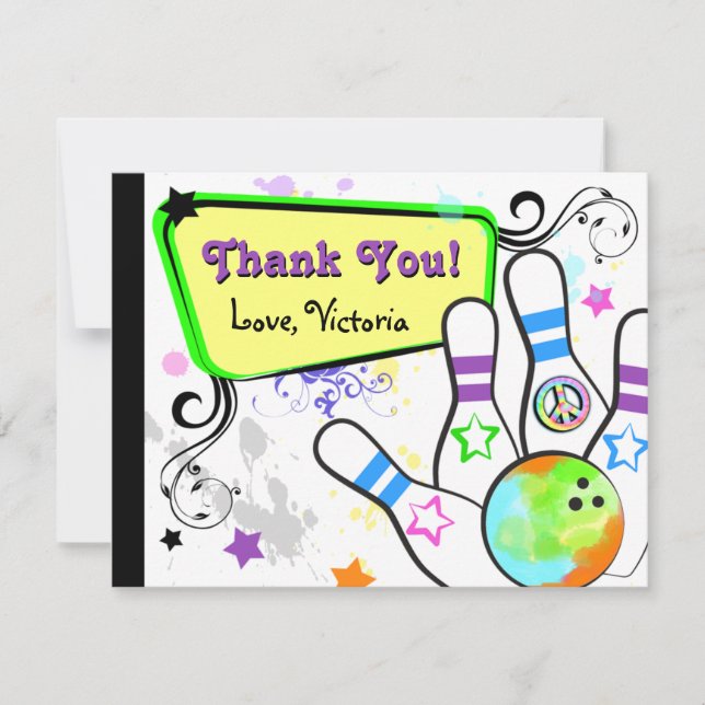 Höften och den färgrika bowlingen noterar kortet tack kort (Framsida)
