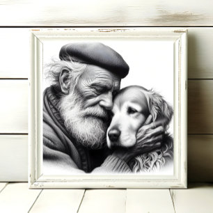 Höftvårdssällskap Äldre Man med hans Hund Fototryck