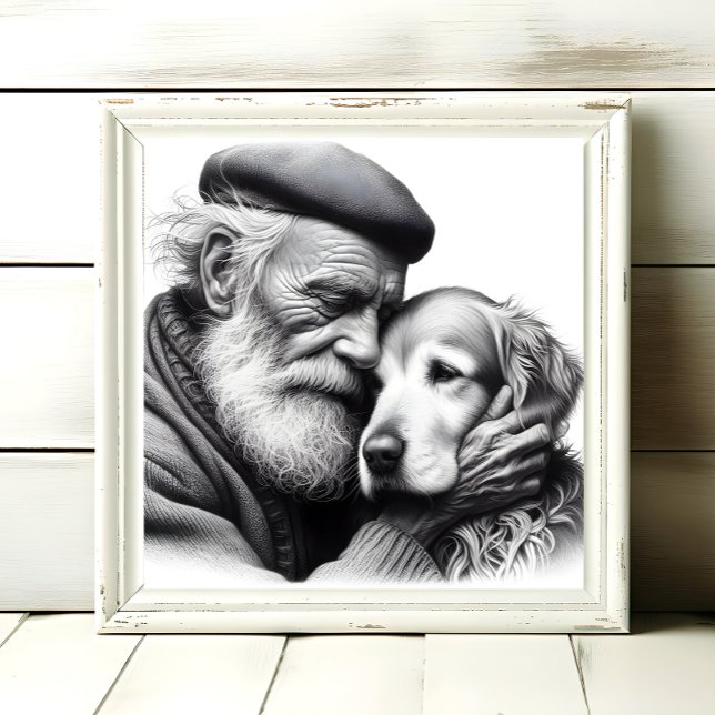 Höftvårdssällskap Äldre Man med hans Hund Fototryck (Skapare uppladdad)