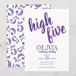 Hög 5:e födelsedagsinbjudan Lila Inbjudningar