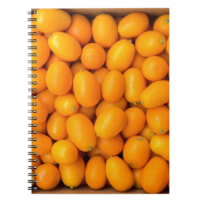 Hög av orange kumquats i kartong anteckningsbok (Framsidan)