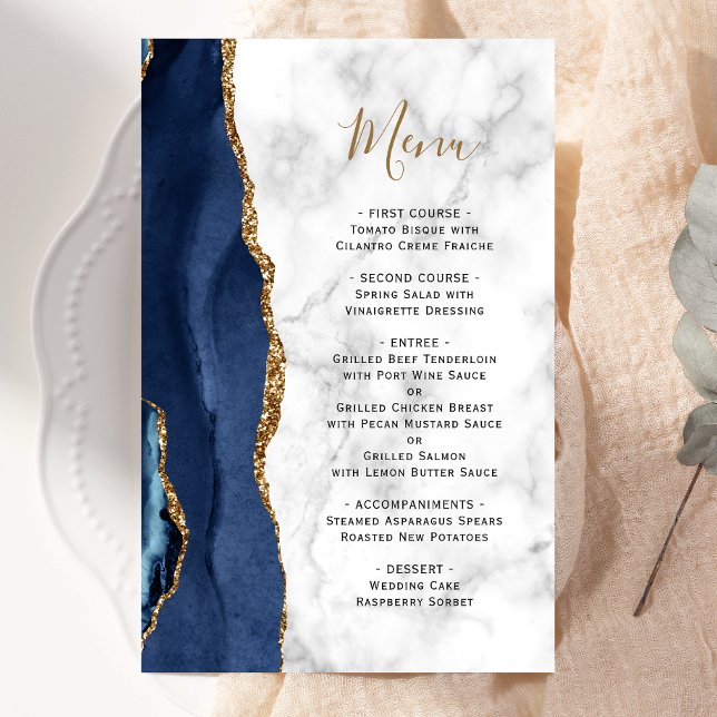 Hög budget Marinblå Agat Mermor Wedding Meny (Skapare uppladdad)
