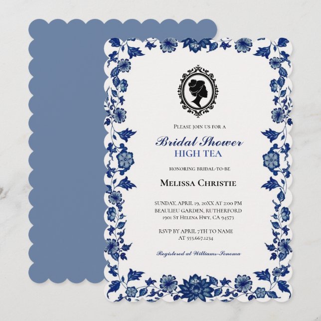 hög eftermiddagste gardenparty, vacker mjuk pastel inbjudningar (Fram/baksida)