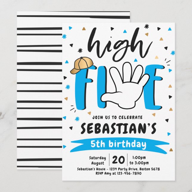 Hög femdagarsdag med fem femtedelar Födelsedagsfes Inbjudningar (Fram/baksida)