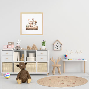 Hog. Groda och Hund på en logg! Cute Kids Nursery Poster