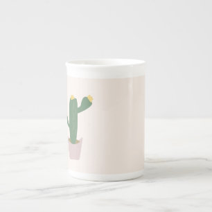 Hög grön och gul ökenkaktus benporslin mugg