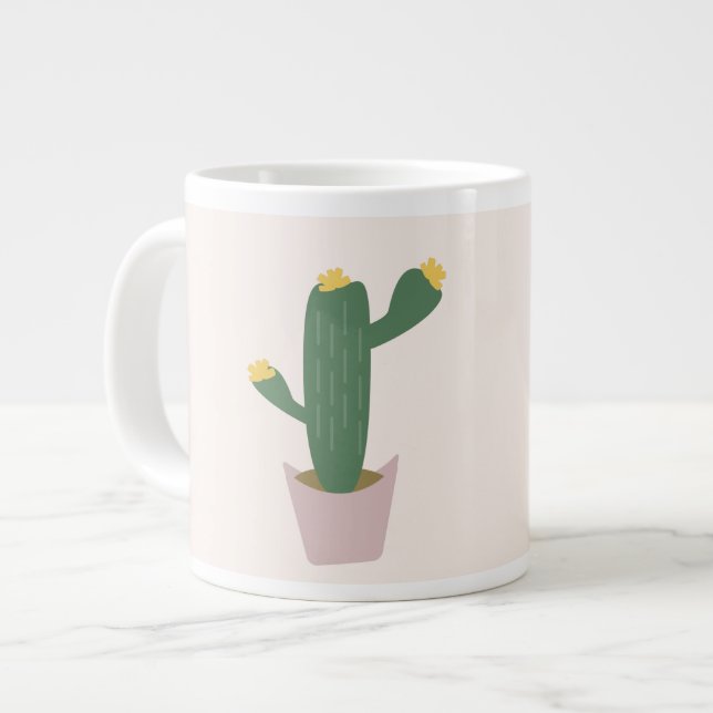 Hög grön och gul ökenkaktus jumbo mugg (Framsida vänster)