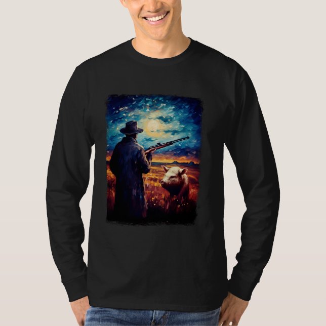Hog Hunter Hog Hunting Starry Nattmålning T Shirt (Framsida)