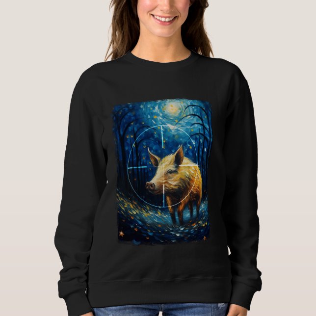 Hog Hunting Hog Starry Nattmålning T Shirt (Framsida)