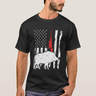 Hog Hunting Us Flag Patriotic American Rifle T Shirt