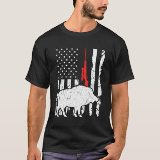 Hog Hunting Us Flagga Patriotic American Rifle T Shirt