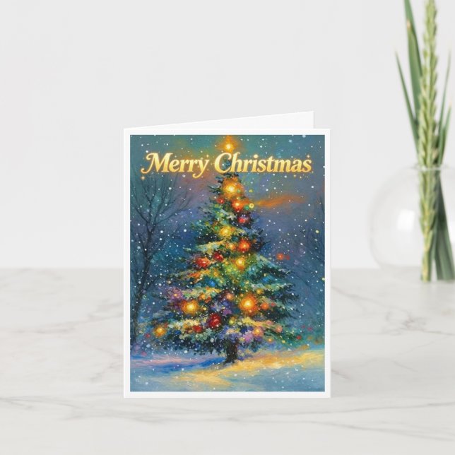 Hög julgran med god jul  kort (Framsida)