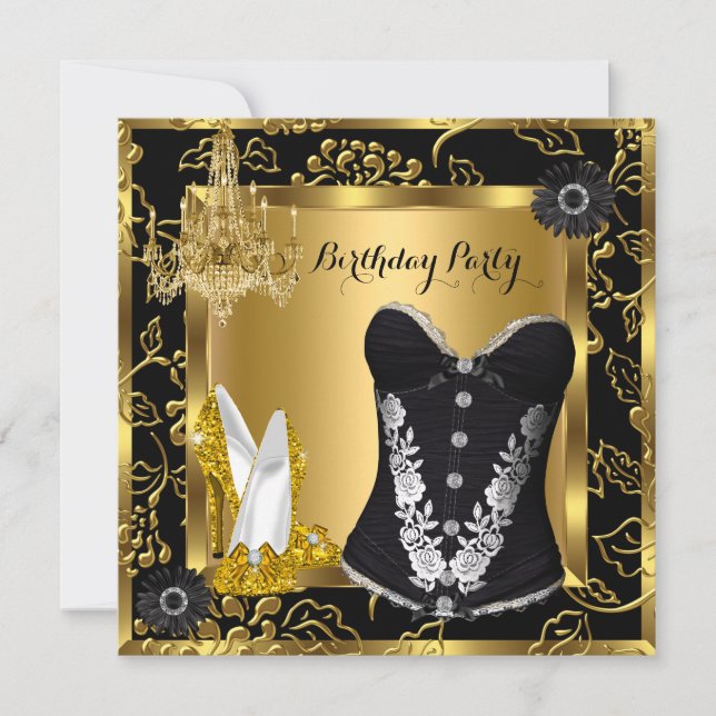 Hög klack Ljuskrona Spets Korsett Svart Guld Inbjudningar (Framsida)