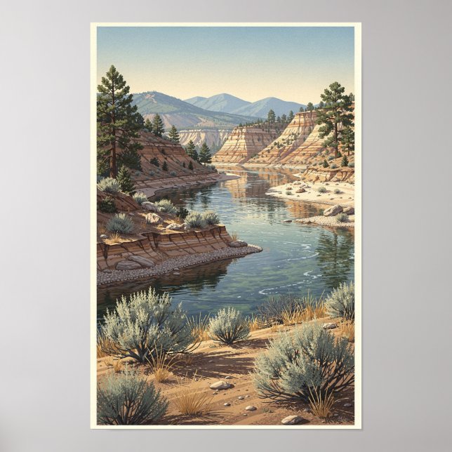 Hög landskapsaffisch för flodkrök i öken poster (Framsidan)