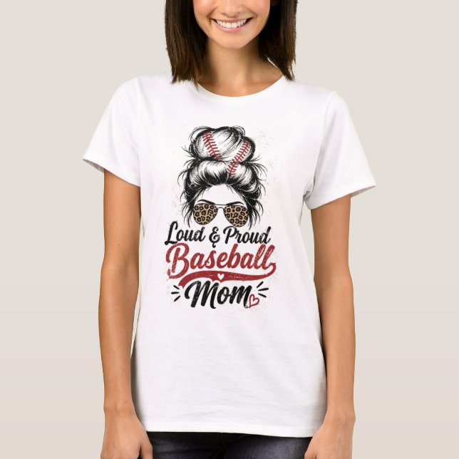 Hög Ljud Stolt Baseboll Mamma Leopard Rufsigt Upph T Shirt (Framsida)