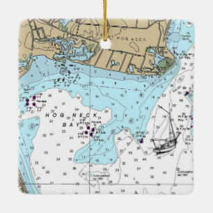 Hog Nacke Bay NY Nautical Diagram Julgransprydnad Keramik