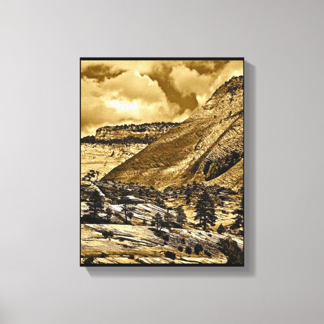 HÖG ÖKENLANDSKAP I ANTIK SEPIA CANVASTRYCK (Framsida)