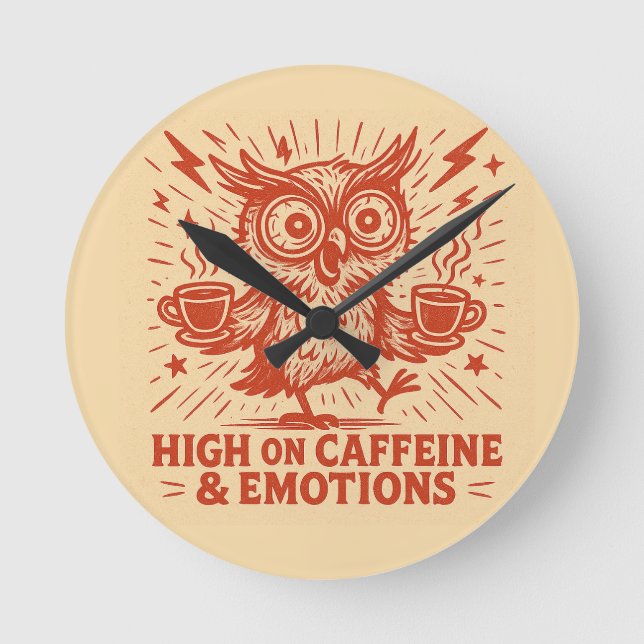 Hög på Koffein & Känslor Rund Klocka (Framsida)