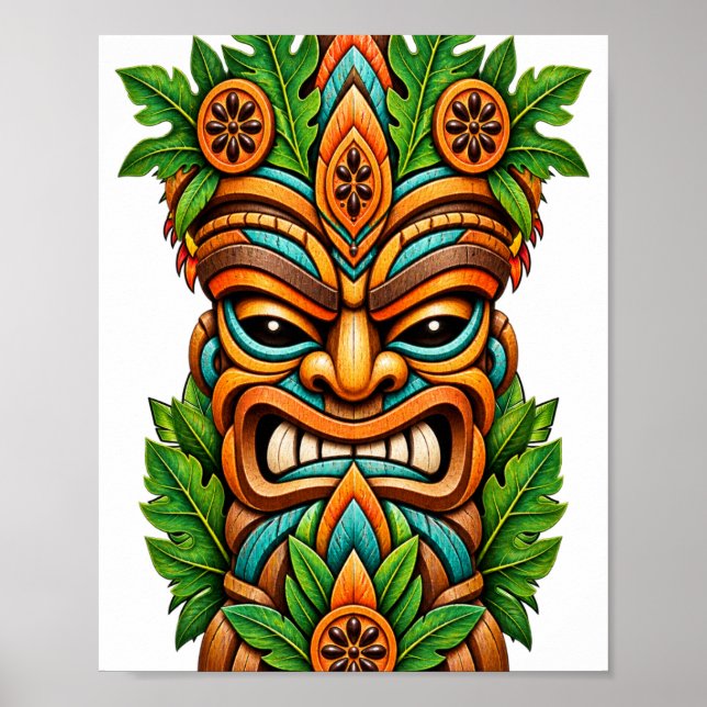 Hög Palm Krona Tiki Affisch (Framsidan)
