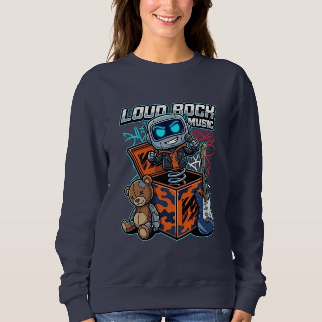 Hög Rockmusik Robot T Shirt (Framsida)