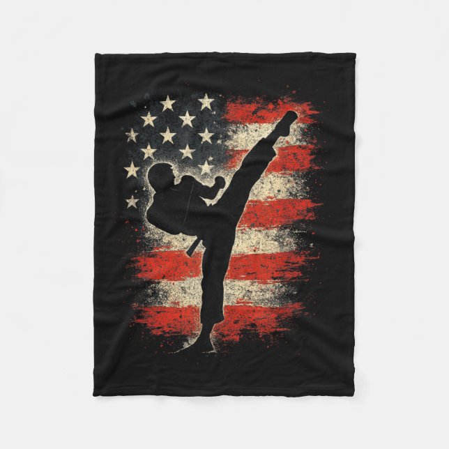Hög spark - Karate Taekwondo USA Flagga Fleecefilt (Framsidan)