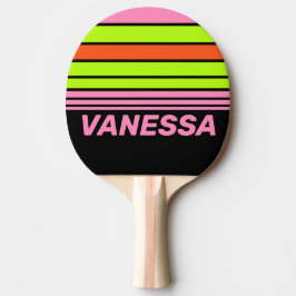 Hög synlighet och rosa horisontell randig text med pingisracket