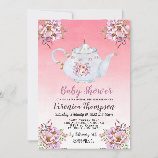 Hög Tea Party Baby Shower Inbjudan (Framsida)