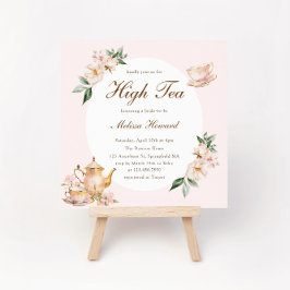 Hög Tea Pastell Rosa Guld Bröllopsdusch Inbjudningar