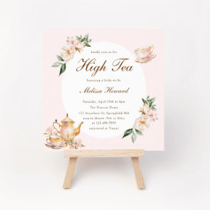 Hög Tea Pastell Rosa Guld Bröllopsdusch Inbjudningar
