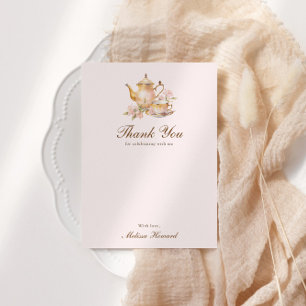 Hög Tea Pastell Rosa Guld Bröllopsdusch Tack Kort