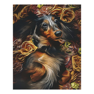 Hög Vinkel Porträtt i Dachshund Ljugande på Fält P Fototryck