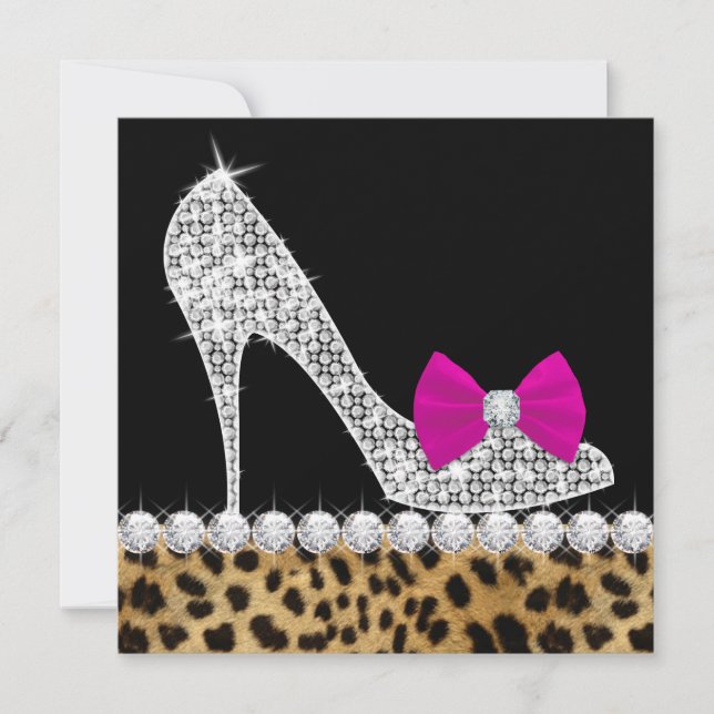 Höga klackar Hot Pink Leopard Födelsedagsfest Inbjudningar (Framsida)