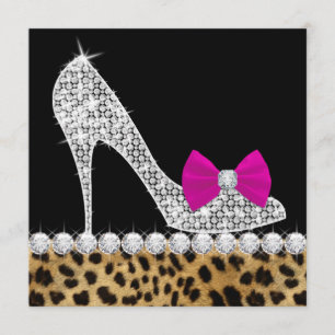 Höga klackar Hot Pink Leopard Födelsedagsfest Inbjudningar
