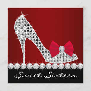 Höga klackar Röda Svarta Sweet Sixteen födelsedags Inbjudningar